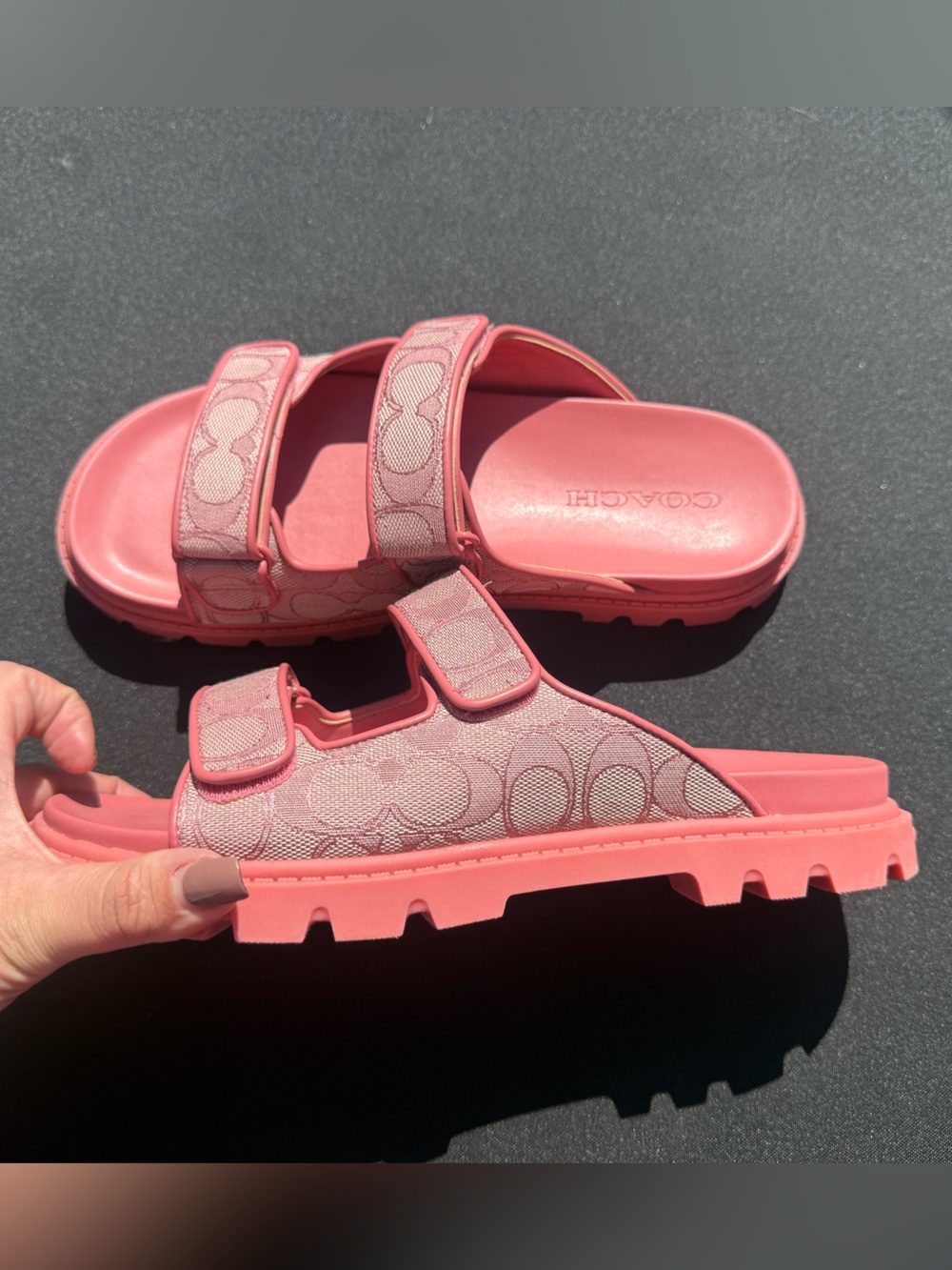 Coach Two Band Pink Signature Jacq Women's Sport Slide Sandals